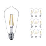 Multipack 10x Philips Corepro LED Bulb E27 Edison Filament Clear 7W 806lm - 827 Extra Warm White | Replaces 60W