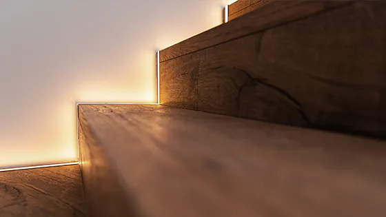 LED strips by a staircase