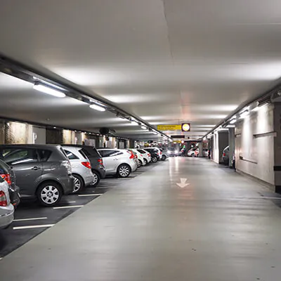 LED battens in a parking garage
